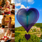 DJUAN 15in Large Heart Wind Spinner Garden Decor,Gifts for Women,Mom and Grandma,Mother's Day,Birthdays, Purple-Green Stainless Steel Hanging Yard Art Outdoor & Indoor Decorations