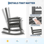 HDPE Rocking Chair Outdoor Set of 4 with 2 Side Table - Poly High Back Porch Rocker Chairs for Adults - All Weather Resistant Furniture for Patio Front Porch - Gray