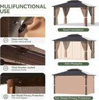 Aoxun 10'x12' Hardtop Gazebo, Aluminum Frame Permanent Pavilion with Curtains and Netting, Outdoor Polycarbonate Gazebo, Double Roof Canopy, for Gardens, Patios, Lawns