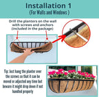 LaLaGreen Deck Railing Planter Box - 2 Pack, 36 Inch Large Wall Planters for Outdoor Plants, Window Flower Boxes Attach House with Coco Liners Metal Horse Troughs Fence Balcony Patio Porch Over Rail