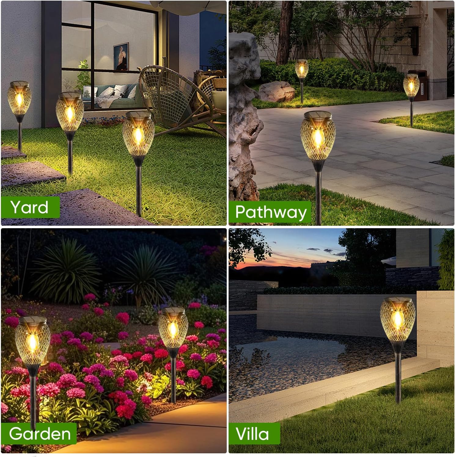 4 Pack Solar Pathway Lights Outdoor,IP65 Waterproof - Bright Outdoor Solar Lights for Yard,Auto On/Off Solar Driveway Lights,Solar Path Lights for Walkway Driveway Garden