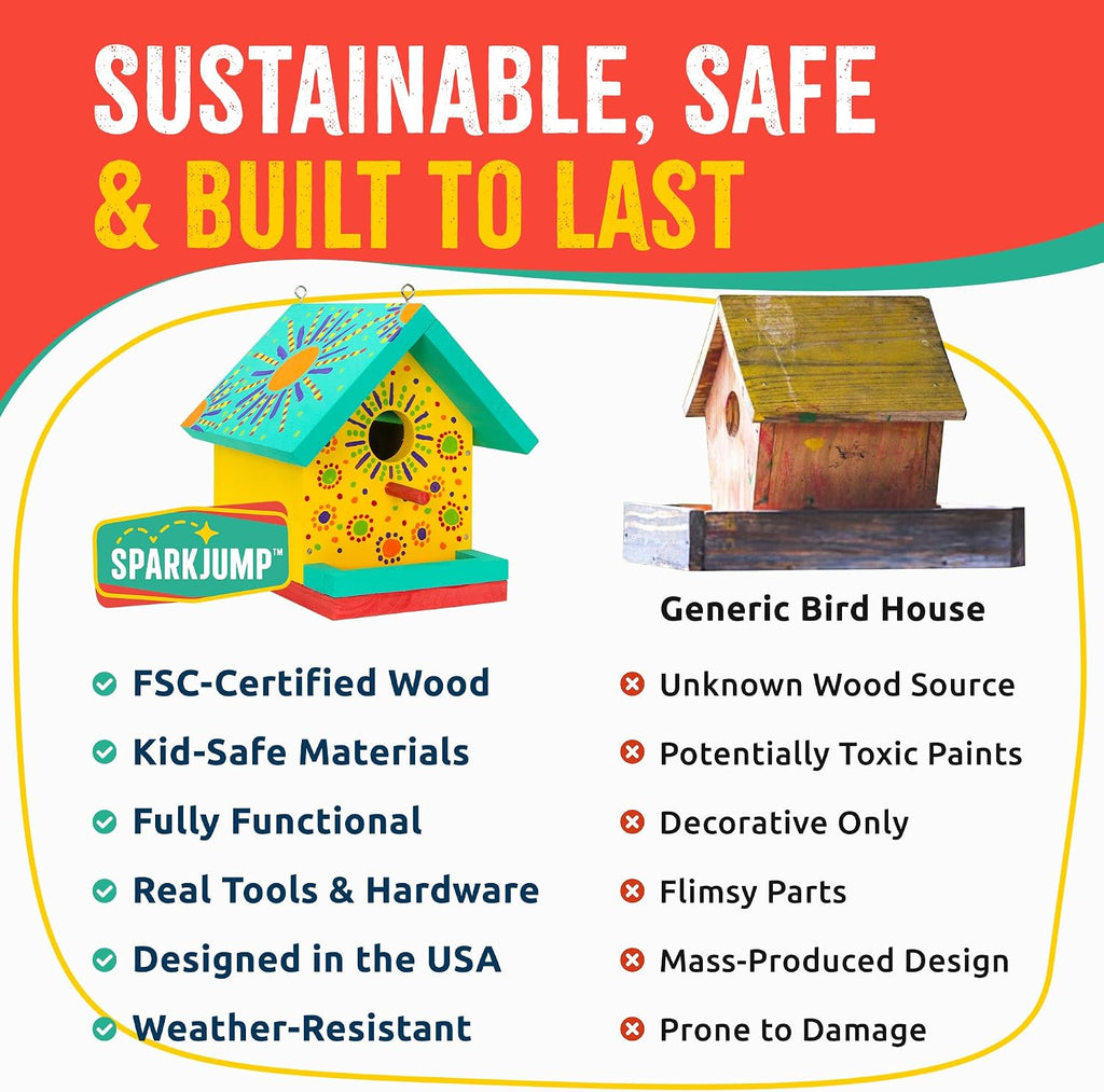 jr bird house kit, diy cedar wood birdhouse on a desk or shelf