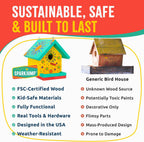 jr bird house kit, diy cedar wood birdhouse on a desk or shelf