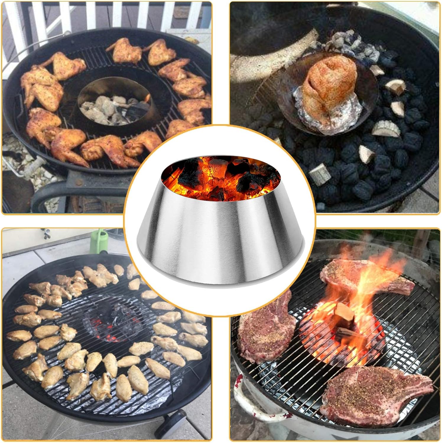 GRISUN Stainless Steel BBQ Whirlpool for Weber Kettle 22 in | Fits Weber 22 Kettle, 22/26.75 Smokey Mountain, Big Green Egg XL, Kamado Joe charcoal briquet holder