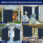 PureFit Outdoor Curtains for Patio Waterproof Weatherproof, UV and Fade Resistant Outside Curtains for Gazebo, Front Porch, Pergola, Sun Blocking Privacy Curtain, 100W x 84L inch, 1 Panel, Navy Blue