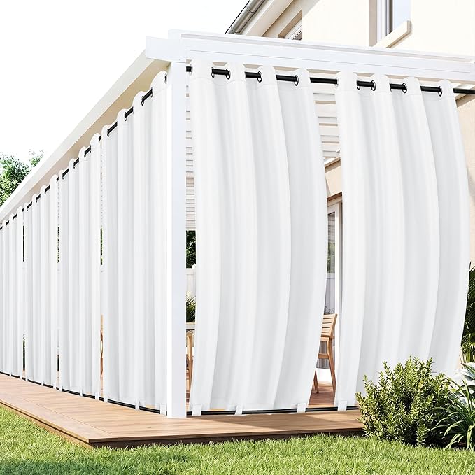Patio Curtains Outdoor Waterproof 6 Panels - Windproof, Privacy, Weatherproof Outside Drapes for Gazebo Pergola Porch, Grommet Top and Tab Bottom, 54x95 Inch, White