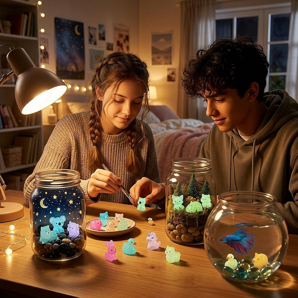 CCINEE 100pcs Luminous Mini Resin Animals, Tiny Glow in The Dark Figures to Hide Miniature Unicorns Ducks Figurines Fairy Garden, Micro Landscape, Aquarium, Party Favors & Craft Decor