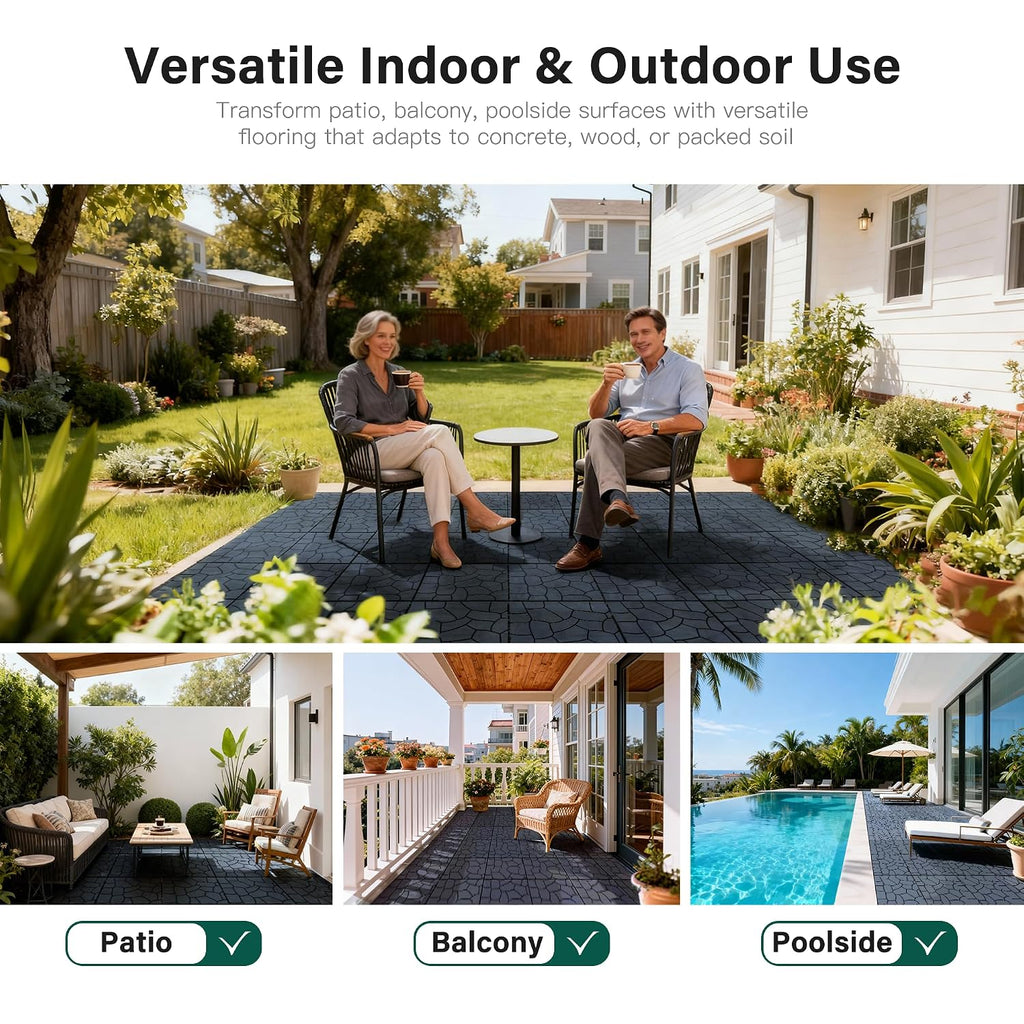 interlocking deck tiles 44 pack, plastic outdoor deck, view 10