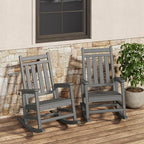 HDPE Rocking Chair Outdoor Set of 2 - Poly High Back Porch Rocker Chairs for Adults - All Weather Resistant Furniture for Patio Front Porch - Gray