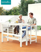 SERWALL Outdoor Bar Table and Chairs Set, Adirondack Bar Chairs Set of 2 and Bar Height Table, All Weather HDPE Patio Bar Set, Outdoor Furniture for Outside, White