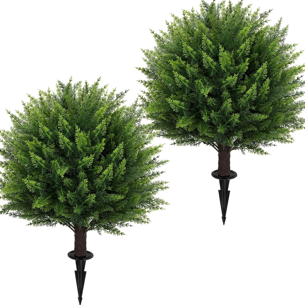 set of 2 artificial cedar topiary ball tree,23", main product view