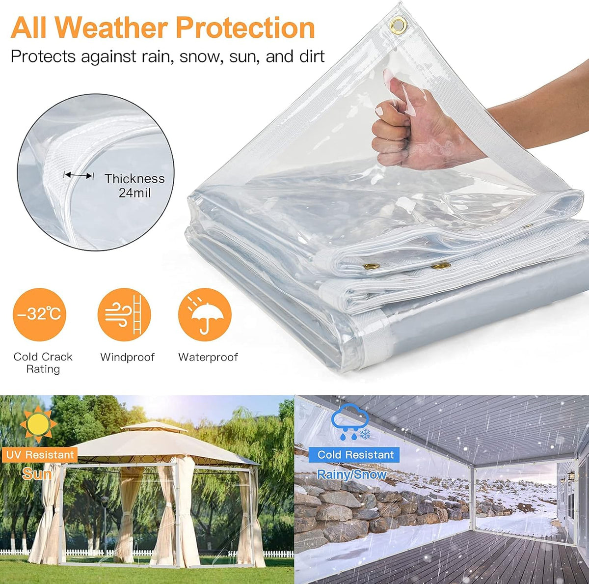 20ft outdoor clear tarp curtain waterproof wind-proof 24, close-up detail