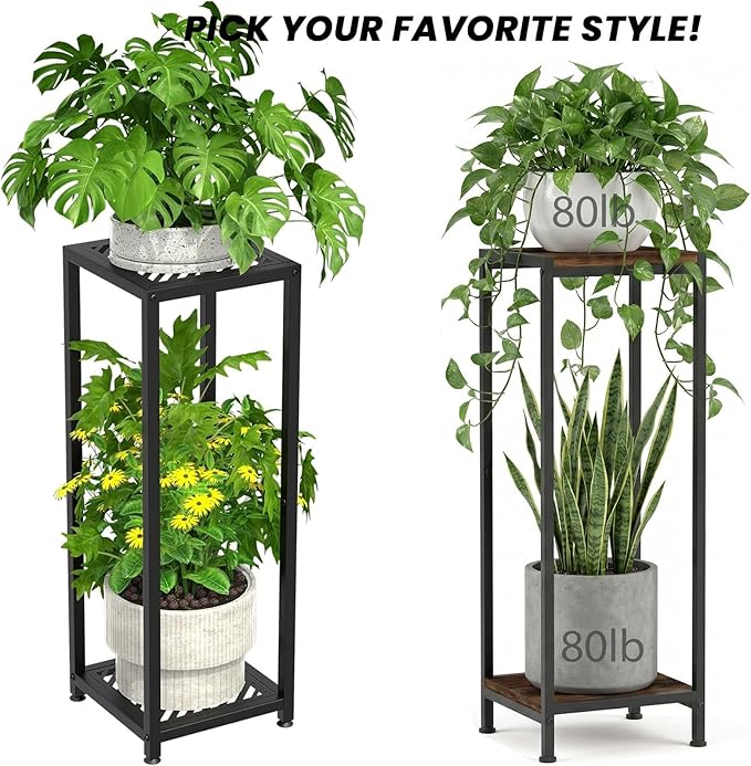 TOSKING Tall Plant Stand Indoor – 2-Tier Modern Metal Shelf, 30" Height & 200 LBS Capacity, Heavy Duty for Living Room, Balcony, Garden (Black)