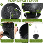 WOUSIWER Self Watering Hanging Planters, 2 Pack 12'' Plastic Pots with Drainage Holes & Reservoir Tray (Speckled Black) | Indoor & Outdoor Use for Ferns, Ivy, Herbs, Succulents