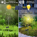Solar Garden Lights Outdoor, 2 Pack 120 LED Twinkling Firework Lights Decorative with 2 Modes, Outdoor Waterproof Solar Starburst Light for Outside Yard Pathway Garden Decor, Warm White