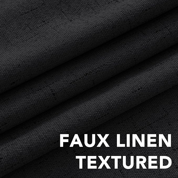 H.VERSAILTEX 100% Blackout Curtains for Bedroom Thermal Insulated Linen Textured Curtains Heat and Full Light Blocking Drapes Living Room Curtains 2 Panel Sets, Black, 52x54 Inch
