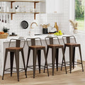 WENTMENT Bar Stools Set of 4 Counter Height Bar Stools Metal Barstools with Removable Back 30" Kitchen Bar Stools with Wooden Seat, Rusty
