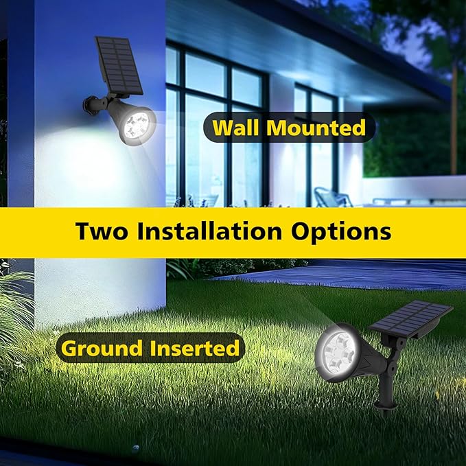 T-SUN Solar Spotlights, 4 LED Solar Powered Landscape Spotlights Waterproof Outdoor Lights Auto ON/OFF for Garden, Driveway, Yard, Patio, Pool Area (White-4 Pack)