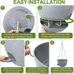 WOUSIWER Self Watering Hanging Planters, 2 Pack 12'' Plastic Pots with Drainage Holes & Reservoir Tray (Speckled Grey) | Indoor & Outdoor Use for Ferns, Ivy, Herbs, Succulents