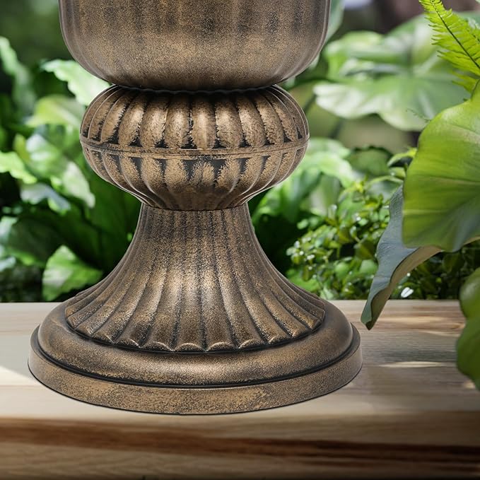 Magshion 20" Urn Planter for Outdoor and Indoor Plants, Large Decorative Front Porch Planter, Vintage Grecian Flower Pot for Patio, Garden & Entryway Décor, Antique Brass