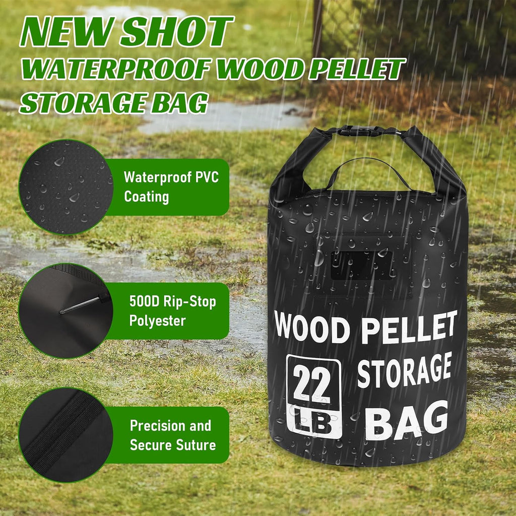 22LB Waterproof Wood Pellet Storage Containers - Dual Handles, Label Pocket | Portable 500D PVC BBQ Smoker Pellet Storage Bag, Stay Dry Grill Pellets Storage Container for Fuel, Charcoal, Wood Chips-1PCS