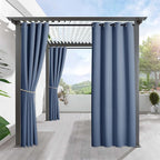RYB HOME Outdoor Curtains for Patio Waterproof Block Sunlight Thermal Insulated Privacy Assured Thick Outside Curtains for Porch, Gazebo, Pergola, W52 x L84, Stone Blue, 1 Panel