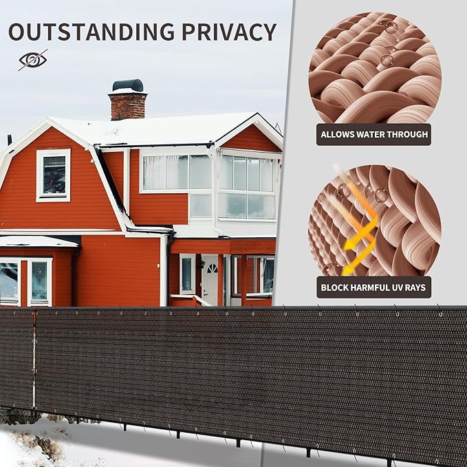 LOVE STORY Custom Size 3'x32' Brown Balcony Privacy Screen,UV Block Privacy Fence Screen,90% Shield for Outdoor Pool Garden Apartment Railing