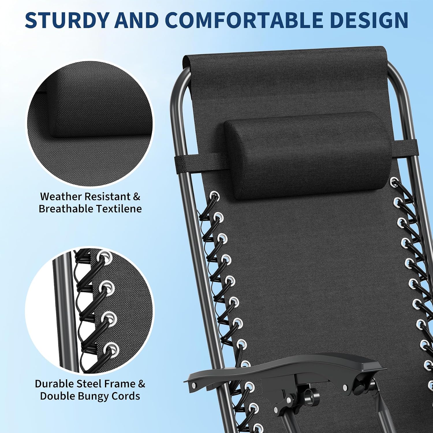 Garvee Zero Gravity Chair Set of 2, Adjustable Patio Lounge Chair | W/ Pillow, Cup Holder Tray & Upgraded Lock, Folding Portable Camping Chair for Deck, Beach, Yard, Garden;No Assembly