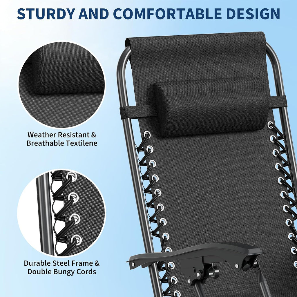 Garvee Zero Gravity Chair Set of 2, Adjustable Patio Lounge Chair | W/ Pillow, Cup Holder Tray & Upgraded Lock, Folding Portable Camping Chair for Deck, Beach, Yard, Garden;No Assembly