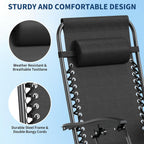 Garvee Zero Gravity Chair Set of 2, Adjustable Patio Lounge Chair | W/ Pillow, Cup Holder Tray & Upgraded Lock, Folding Portable Camping Chair for Deck, Beach, Yard, Garden;No Assembly