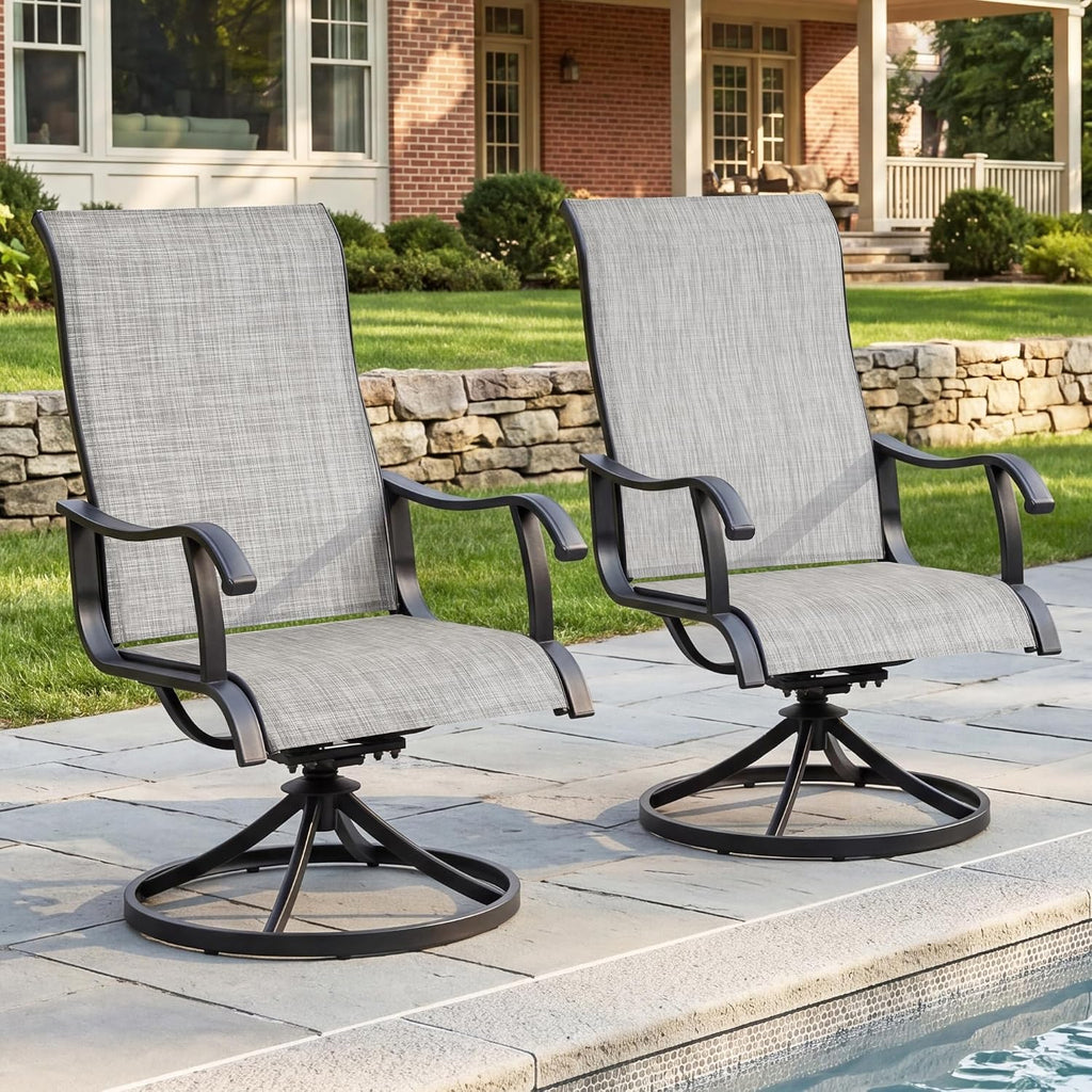 NUU GARDEN Patio Swivel Dining Chairs Set of 2, Outdoor Swivel Rocker Chairs with All-Weather Textilene, High-Back Metal Frame for Backyard, Deck, Lawn and Garden, Black and Light Gray