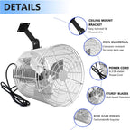greenhouse air circulation 1/10 hp 115v ceiling wall, close-up detail