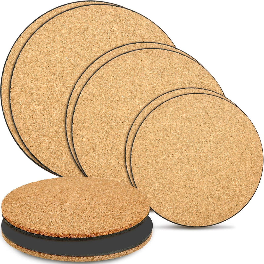 6 Pieces 6/8/10 Inch Cork Plant Pad 3 Sizes Cork Plant Mat Plastic Round Plate Coasters for Garden, Courtyard, Pot, Indoor Outdoor and DIY Craft Project