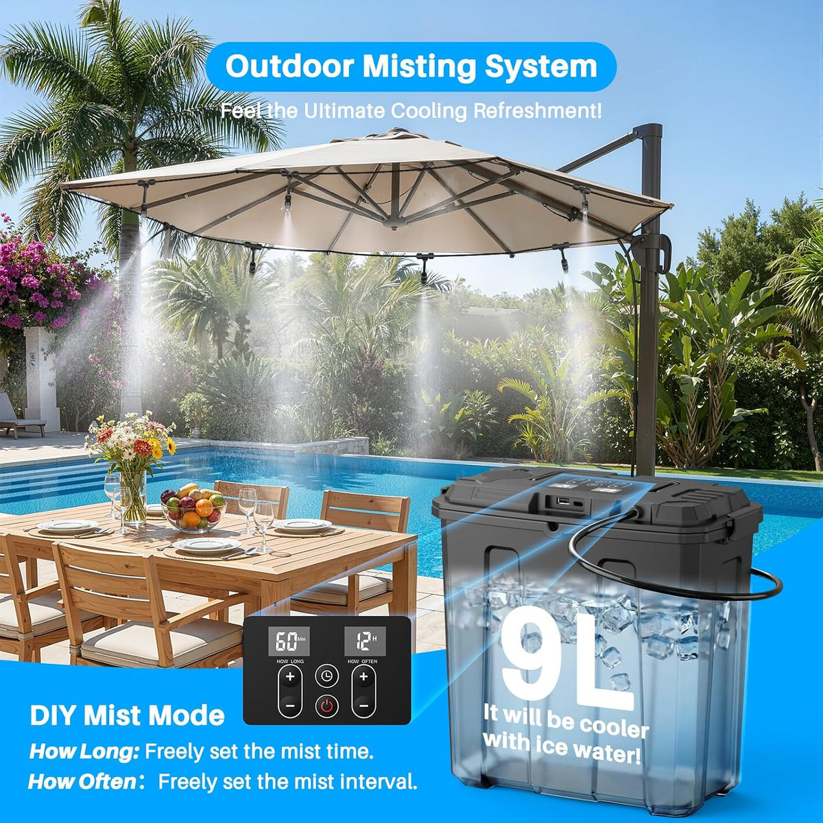 ausic portable misting system, outdoor water misters for, close-up detail