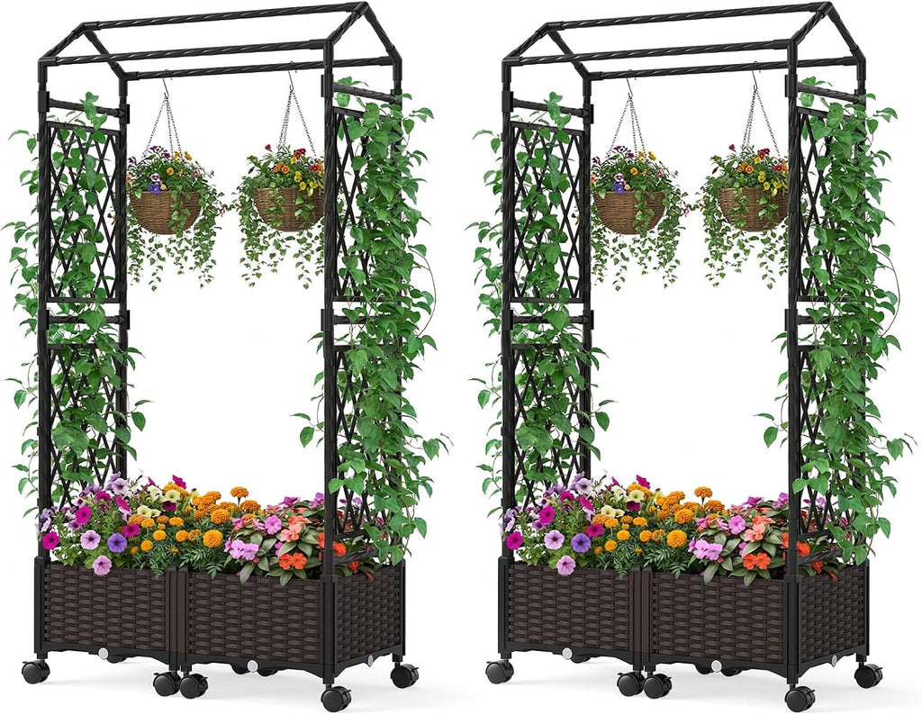 happygrill 2 64" raised garden bed with trellis, main product view