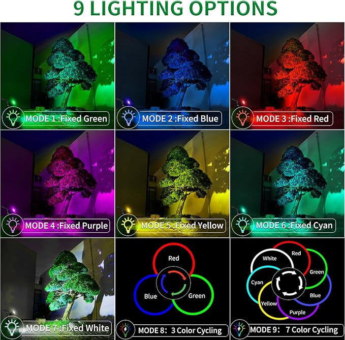JSOT 2 Pack Christmas Solar Spotlights, RGB Solar Spot Light Outdoor Waterproof Color Changing Landscape Lighting with 9 Lighting Options Decor for Backyard Walkway Tree Lawn