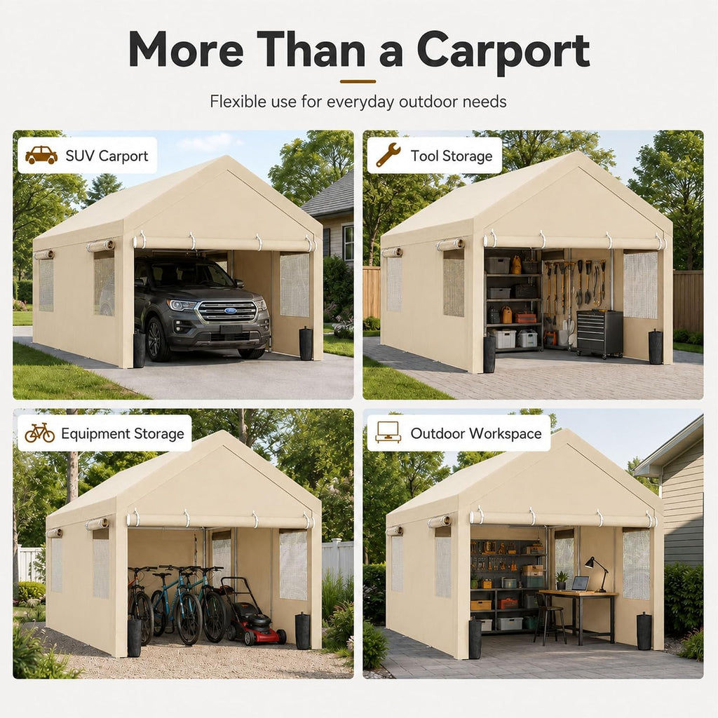 nuturelly 12x20 heavy duty carport, portable garage for showing dimensions
