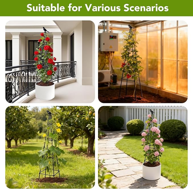 2 Pack Garden Trellis for Climbing Plants Outdoors, 70inch Tower Obelisk Trellis for Potted Climbing Plants, Plant Support for Potted Flowers, Roses, Tomatoes, Cucumbers & Vegetables