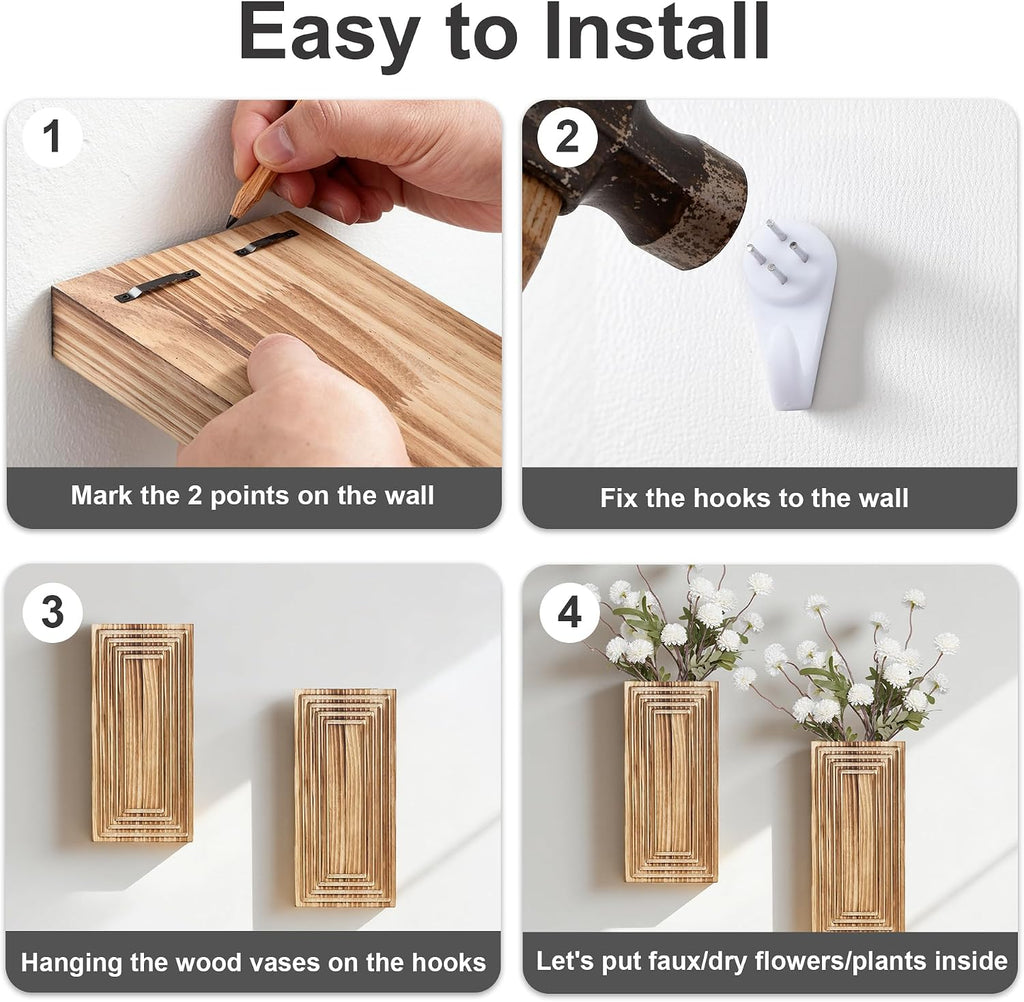 Wooden Wall Planter Vase,2 Pack Hanging Planter for Indoor Fake Plants Modern Boho Farmhouse Wall Art Decor for Home Indoor Kitchen Modern Farmhouse Bathroom Living Room Dining Room(Brown)