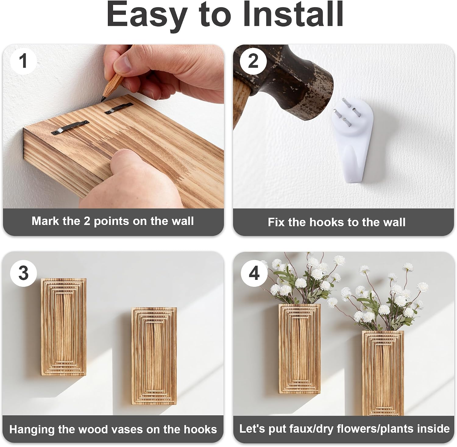 Wooden Wall Planter Vase,2 Pack Hanging Planter for Indoor Fake Plants Modern Boho Farmhouse Wall Art Decor for Home Indoor Kitchen Modern Farmhouse Bathroom Living Room Dining Room(Brown)