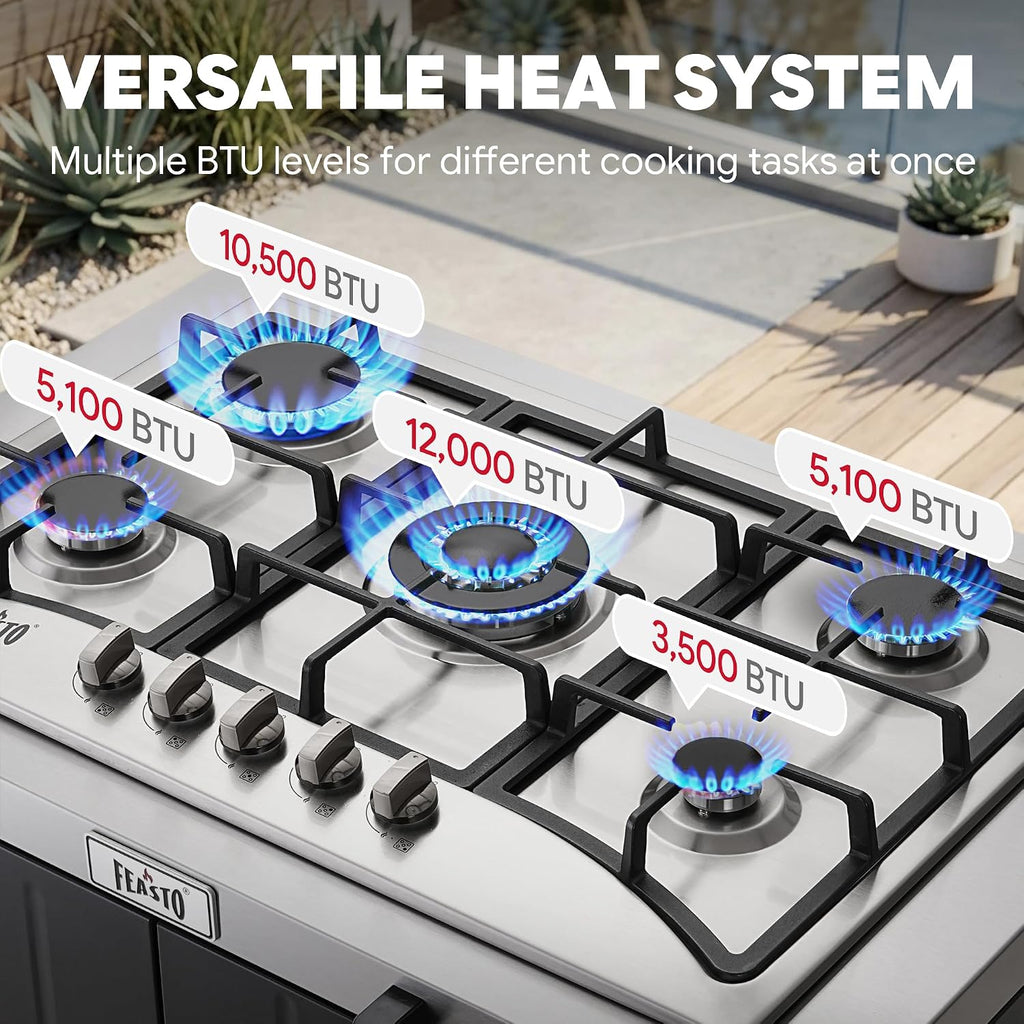 feasto modular outdoor kitchen island with 5-burner gas, side view