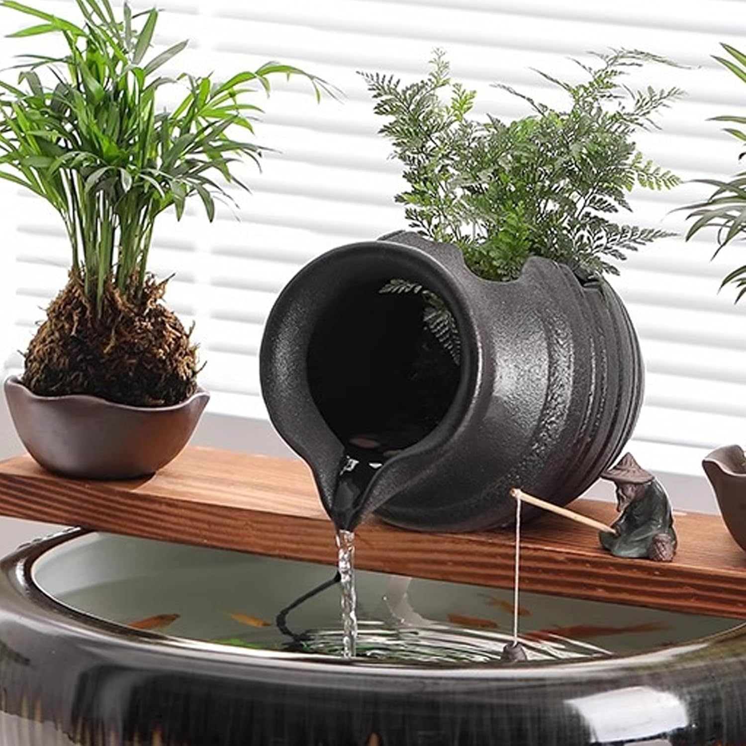 Ceramic Pond Spitter Matte – Handcrafted Fountain Spitter Indoor & Garden Water Feature(Matte Black, Small)