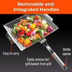 Heavy-Duty Stainless Steel Grill Basket – 12" x 13.75" Large BBQ Basket with Removable Handle – Durable Grilling Basket for Vegetables & Meat – Outdoor Cooking Accessory for Gas & Charcoal Grills