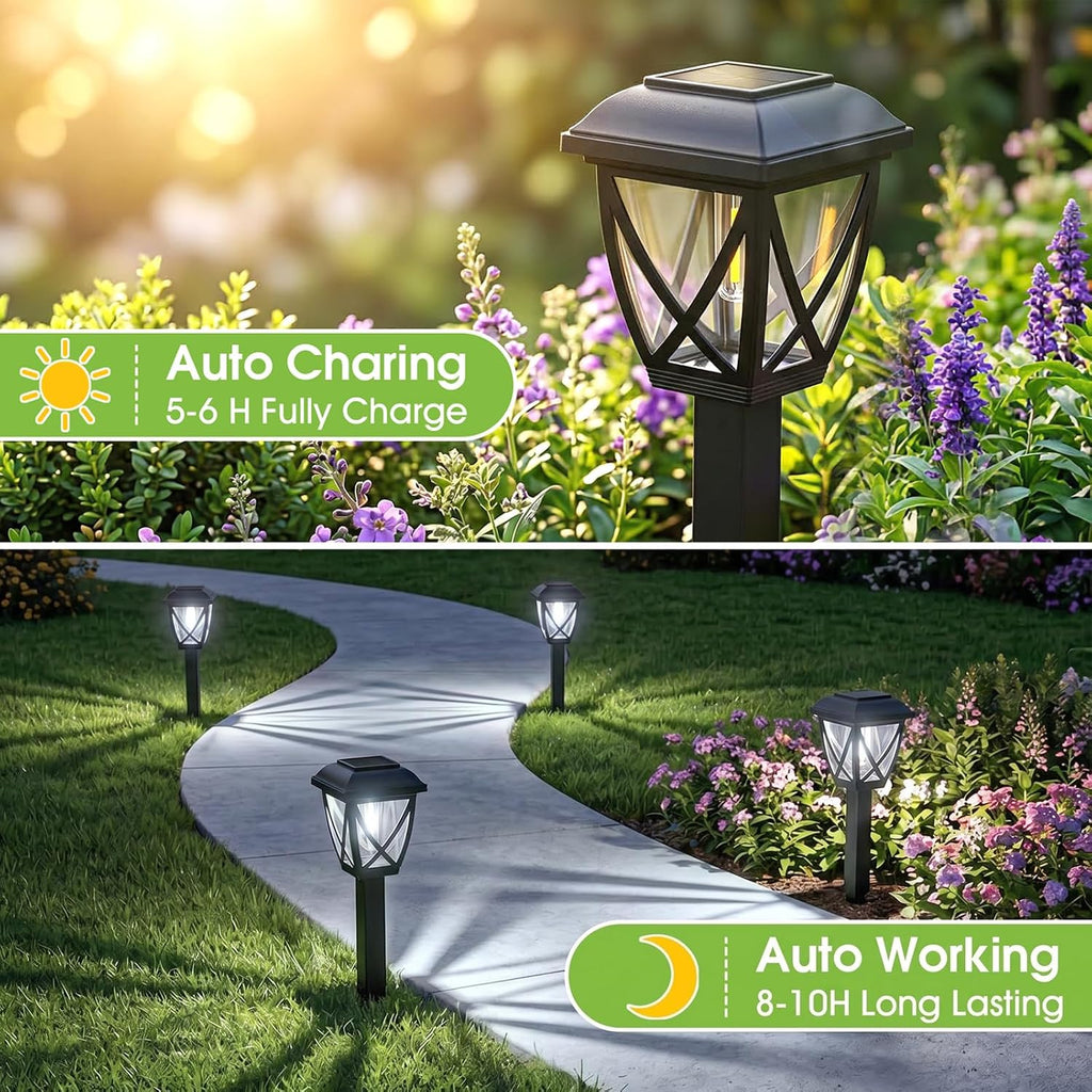 Solar Pathway Lights Outdoor 10 Pack, Cool White 6000K Solar Lights | Auto On/Off Waterproof Energy Saving Outside Landscape Lights for Walkway, Yard, Garden & Driveway
