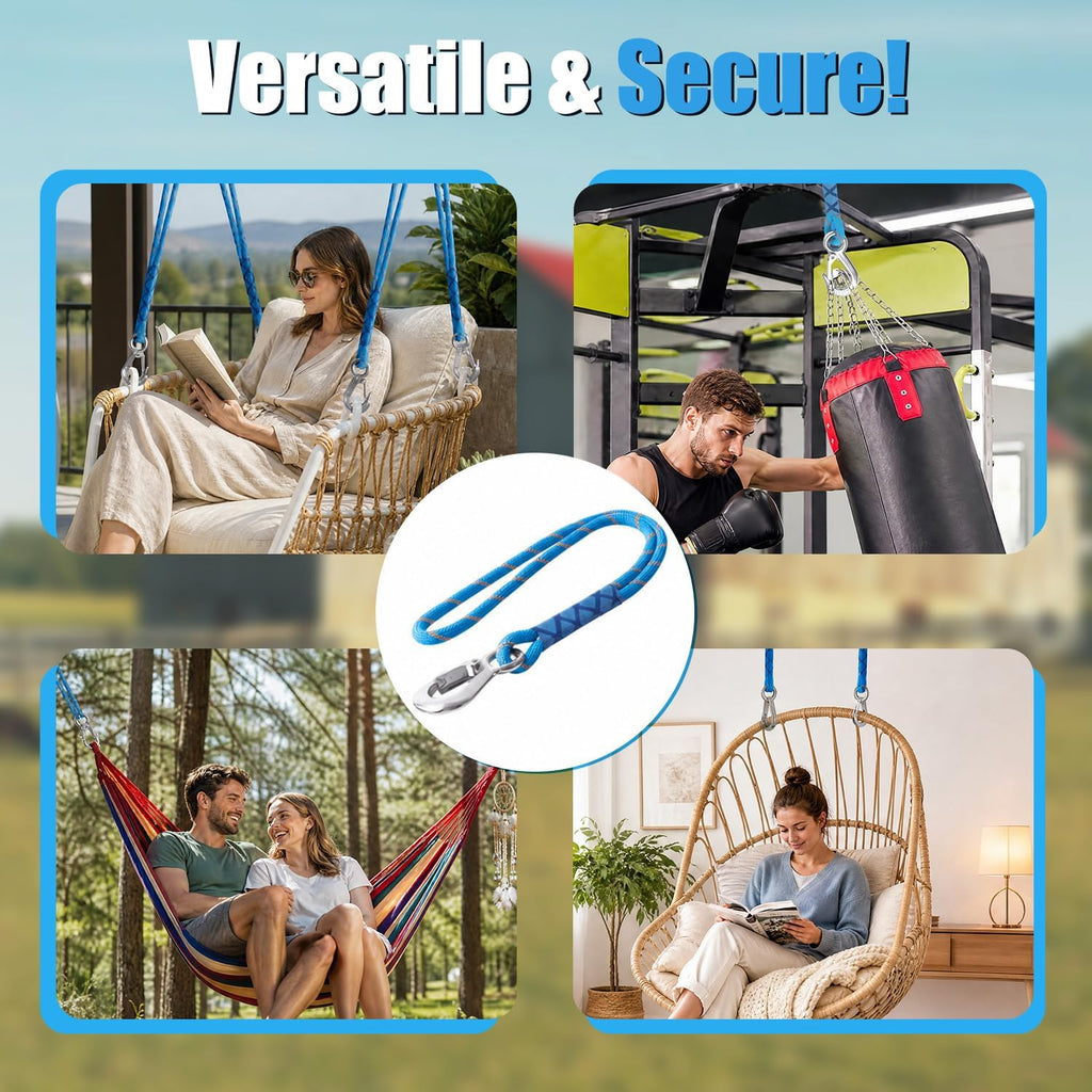 2 Pack Tree Swing Straps Hanging Kit with Stainless Steel Buckle | 3FT Heavy Duty 2000lb Capacity Hammock Straps, Adjustable Rope Straps for Tire Swing, Porch Swing, Camping & Playground