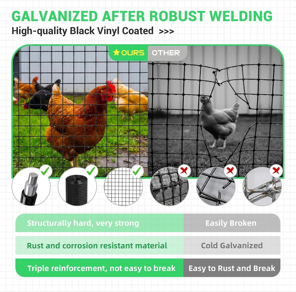 Land guard 48 inch×100 ft Black Vinyl Coated Hardware Cloth, 19 Gauge 1/2 inch Black PVC Hardware Cloth, Welded Wire Fence Supports Poultry Netting Cage Fence…………