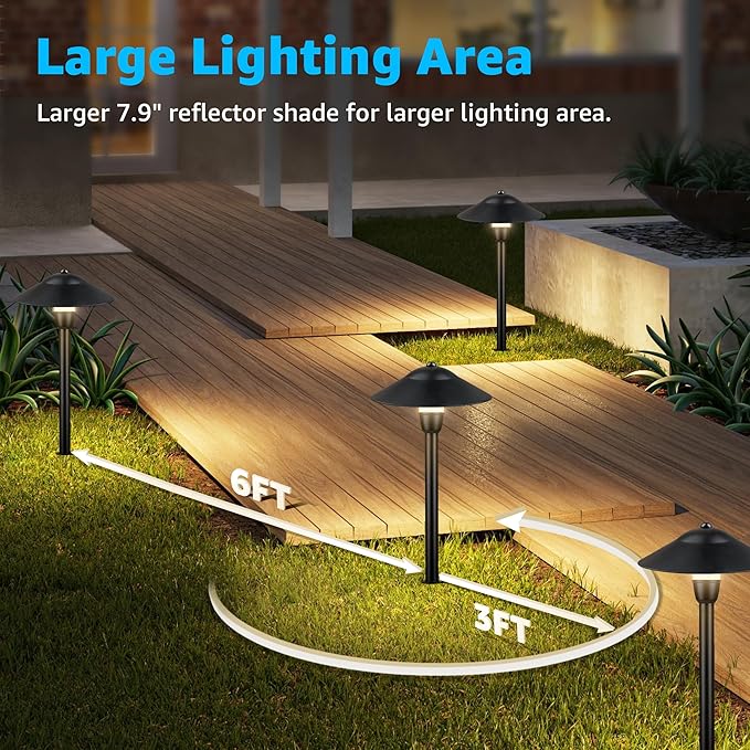 SUNVIE LED Low Voltage Landscape Lighting 12-24V Landscape Lighting Kit with Connectors Aluminum Pathway Lights Wired with Spotlights 3000K Outdoor Pathway Lights Low Voltage for Yard Garden, 6 Pack