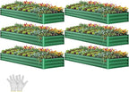 YITAHOME 6pcs 12x4x1 ft Galvanized Raised Garden Bed Kit, Large Metal Planter Box with Gloves, Safety Rubber & Support Rod, Outdoor Flower Bed for Plants Vegetables, Black