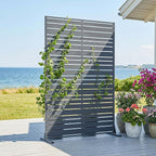 Casaphoria Metal Privacy Screen Outdoor, 72" H x 47" W Freestanding Decorative Privacy Screen for Patio Deck Balcony Garden with Stable Base, Grey-Benjamin