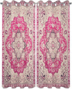 Pink Bohemian Outdoor Curtains for Patio Waterproof, Grommet Privacy Curtain Drapes Weatherproof Outside Curtains for Porch GazeboPergola Cabana 2 Panel 54x95inch Medallion Floral Geometric Printed